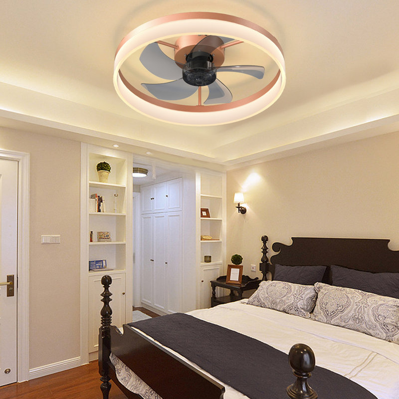 Ventilateurs de plafond avec lumières à DEL à intensité variable Installation intégrée de minces ventilateurs de plafond modernes (or rose)
