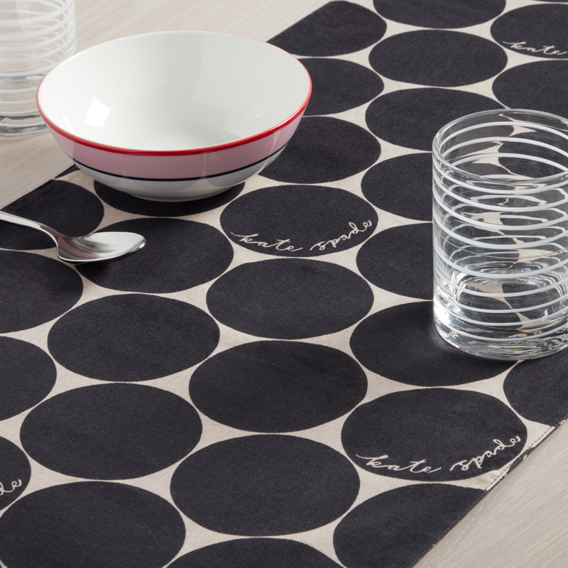 Loop And Dot Geometric Table Runnner, 72" x 15", Onyx Black/Gray