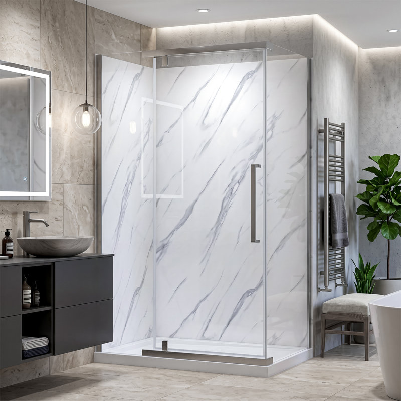 Vienna 48 In. X 32 In. X 78.6 In. Semi-Frameless Rectangular Shower Kit In Brushed Nickel With Wall Panels And Base