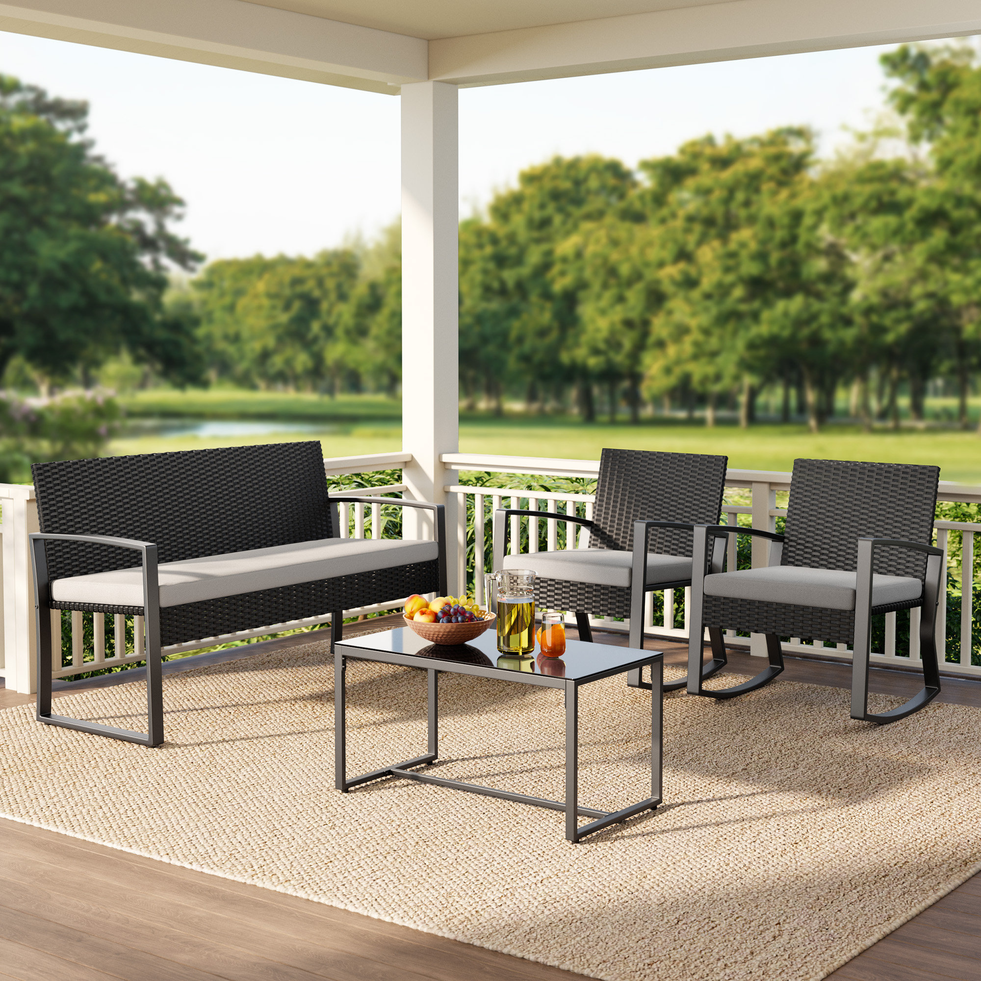 Winston Porter 4Piece Patio Furniture Set, All Weather Outdoor Wicker
