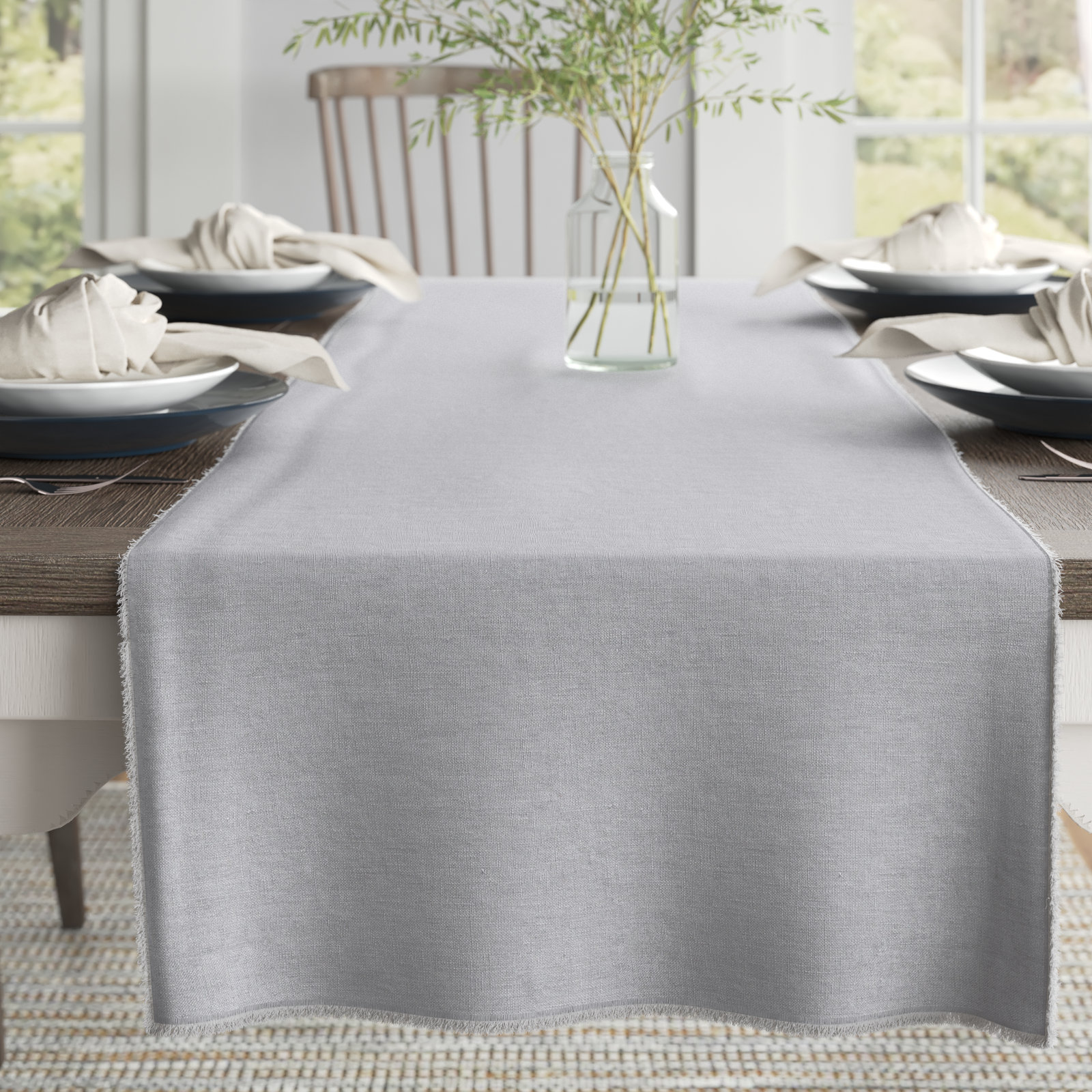 Zadia 72" Linen Table Runner, Gray