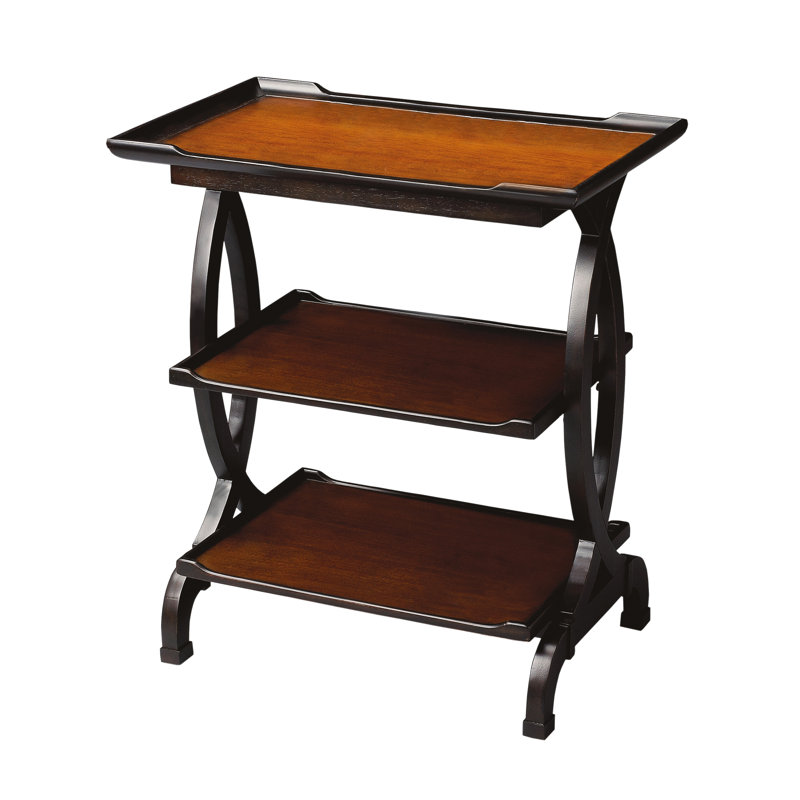 Kimiko 3 Tier Side Table, Cherry Top/Black Base