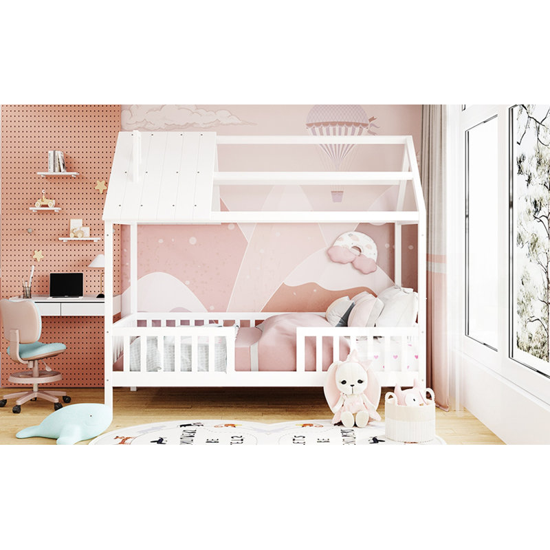 Lit simple en bois avec clôture, Blanc