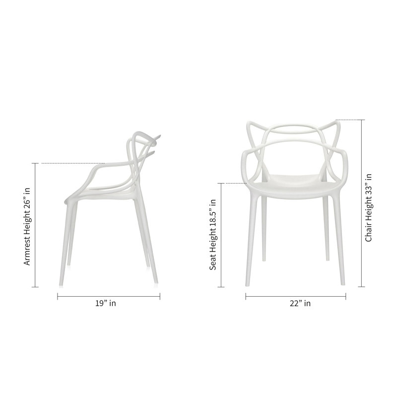 Chaise de salle à manger blanche à dossier ouvert en plastique robuste, Blanc