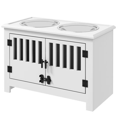 Elevated Dog Food Bowl With Large Cabinet, 37L Capacity, White, Improves Feeding Experience For Big Canines, Stainless Steel Bowls Pet Space, Facilitates Digestion Pets,