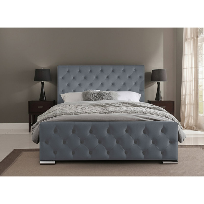 Carlos Upholstered Bed Frame, Charcoal, Single (3')