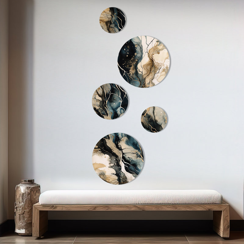 Décoration murale géométrique moderne en métal bleu beige marbré Dreamscape III