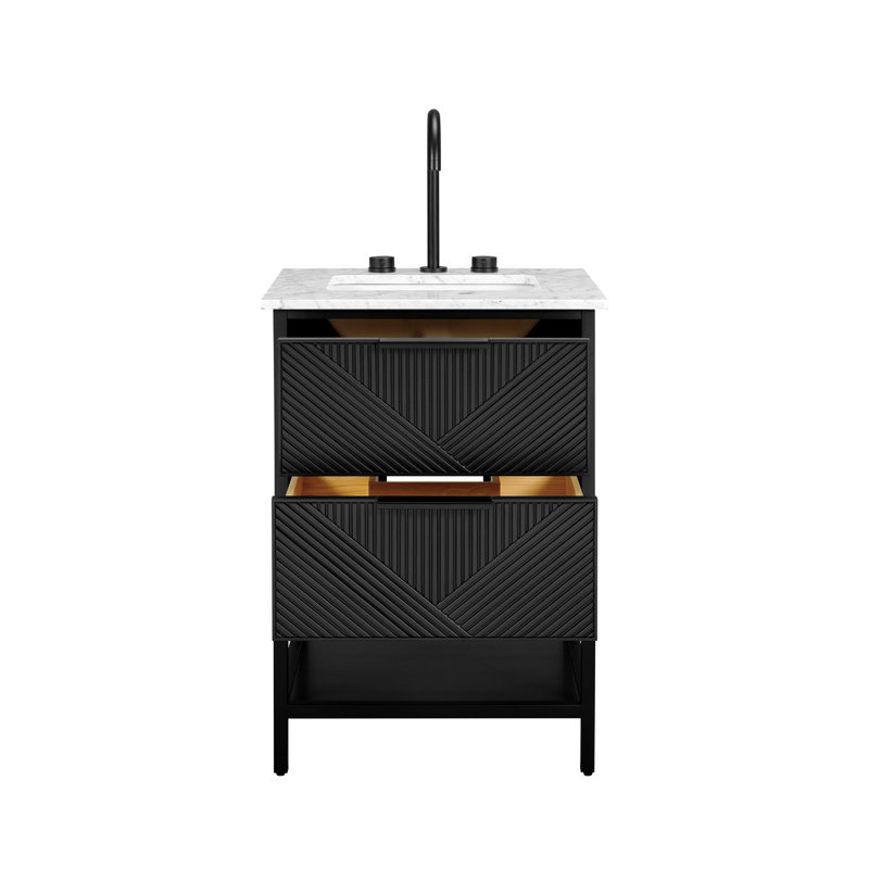 Diamond 24'' W Single Vanity, Matte Black, Carrara Marble, Charcoal Black