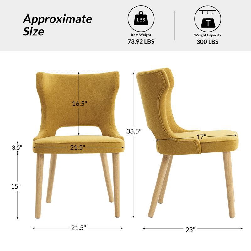 Piscoya 21.5''W Mid-century Modern Upholstered Dining Chairs With Solid Wood Legs (Set of 4), Yellow