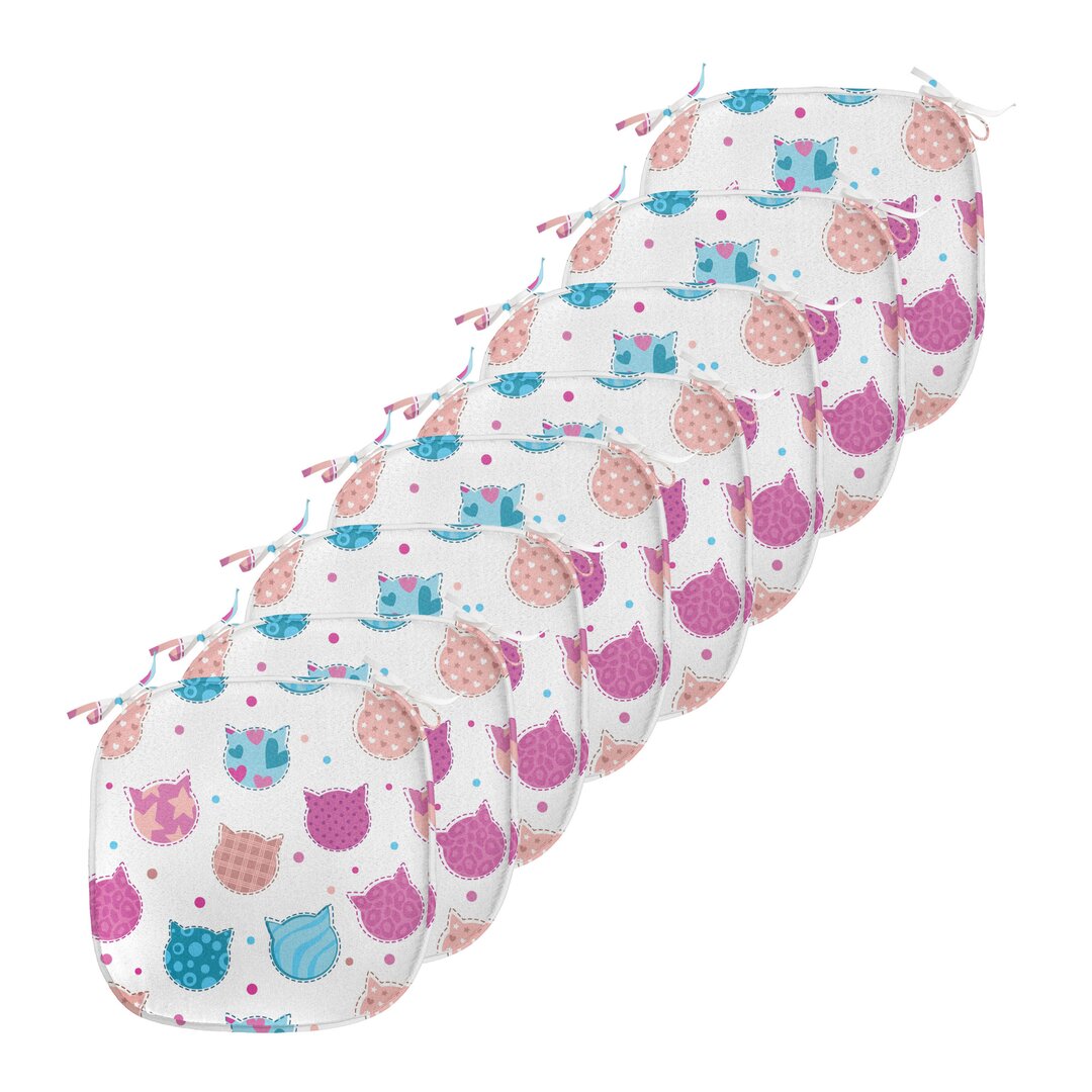 Kissen mit Riemen für Küchensitze, Patterned Kitten Heads, Fuchsia und Blau