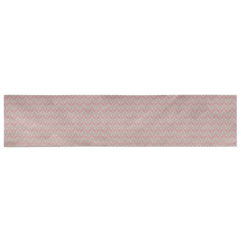Chemin de table art déco Avicia, 90 po x 16 po, Rose / Vert, Sergé de coton