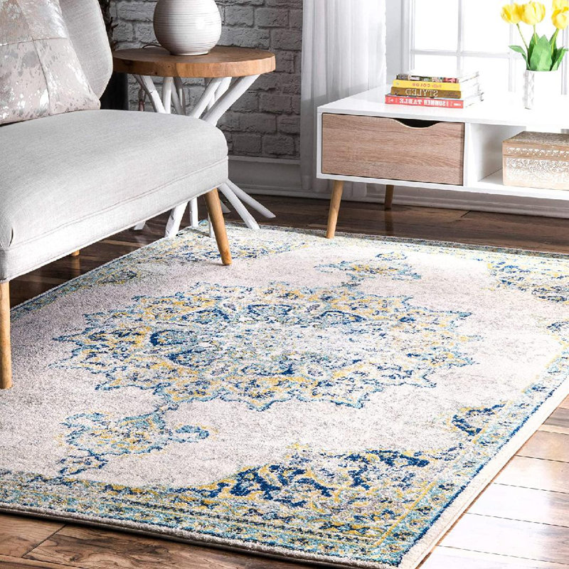 McAlmont Blue/Beige Area Rug, Rectangle 5' x 7'5"