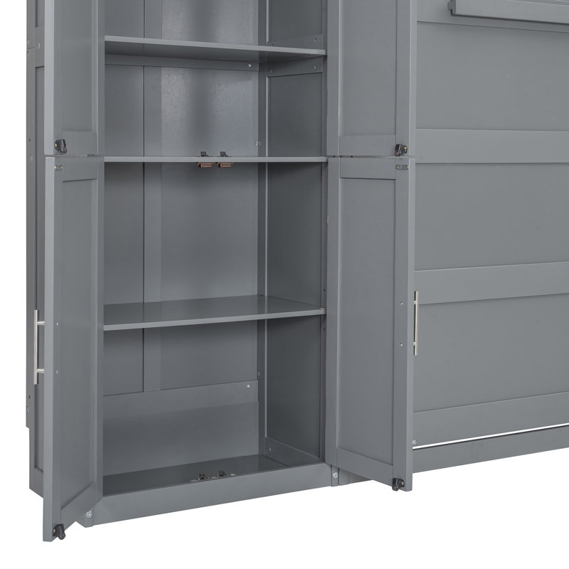 Grand lit escamotable mural avec armoires, Gris