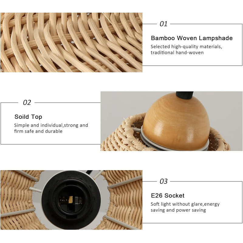 Luminaire suspendu en bambou pour îlot de cuisine 8,6 po Farmhouse