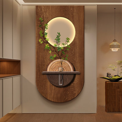Brown + Nut-brown + Half-circle + Glass + Solid Wood + Wall art