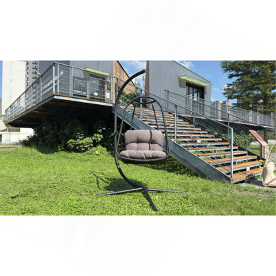 Fauteuil à œufs pivotant avec support Fauteuil suspendu en osier de rotin pour l'intérieur et l'extérieur avec support de type C, avec coussin et oreiller