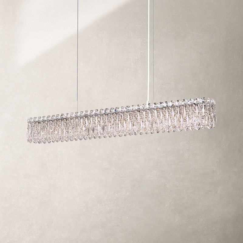 Sarella 11 Light 48in x 5.5in Rectangular Chandelier in Black with Clear Radiance Crystals, Polished Stainless Steel, Czech