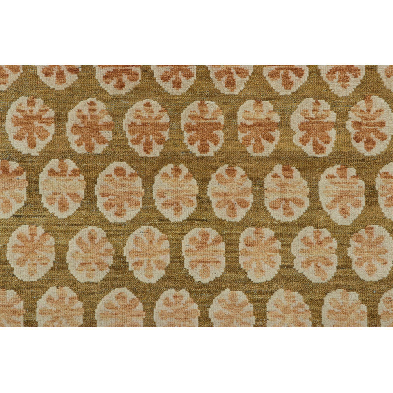 Black Print Hand Knotted Floral Area Rug, Rectangle 14' x 20'