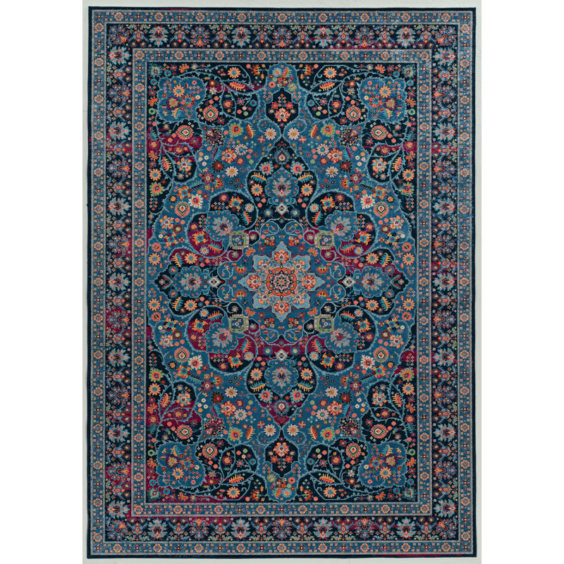 Emanuel Traditional Machine Woven Flatweave Blue and Raspberry Area Rug with Non Skid Backing , Rectangle 2'2" x 3'2"
