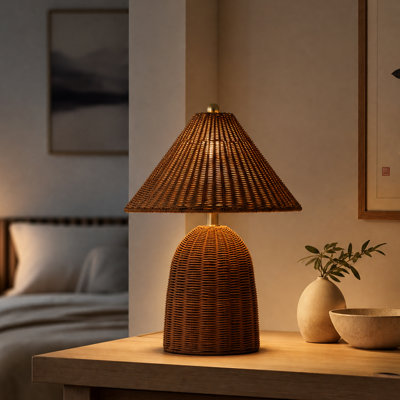 Lampe de table en rotin bronze antique