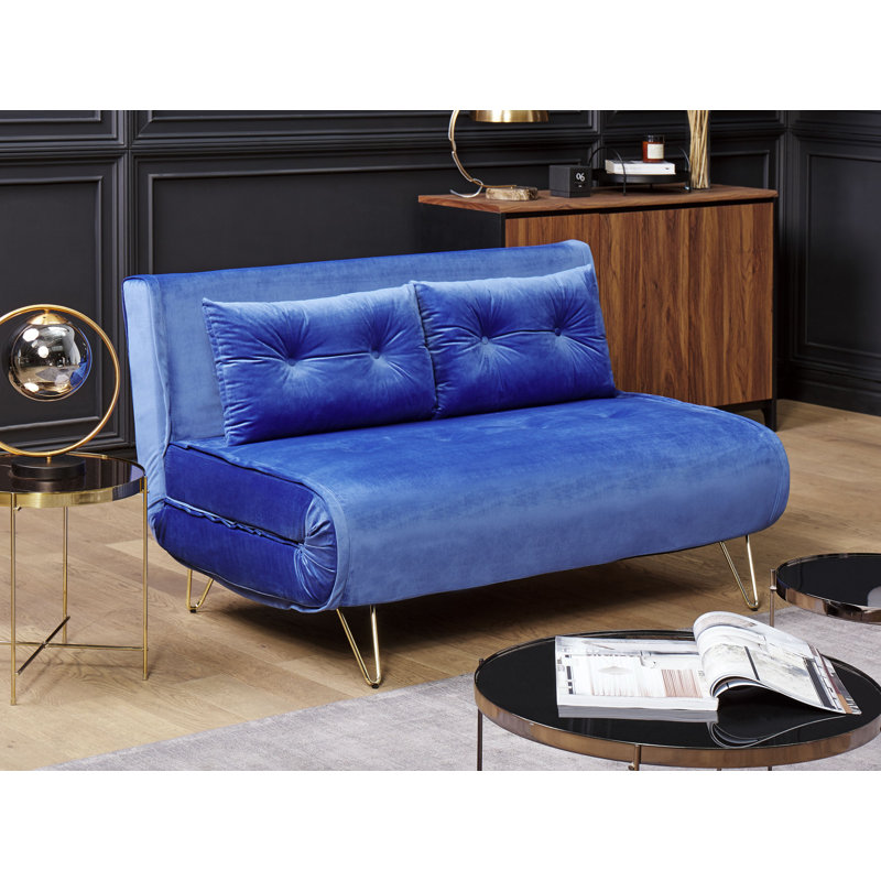 Millar Queen 130cm Upholstered Futon And Mattress, Navy Blue