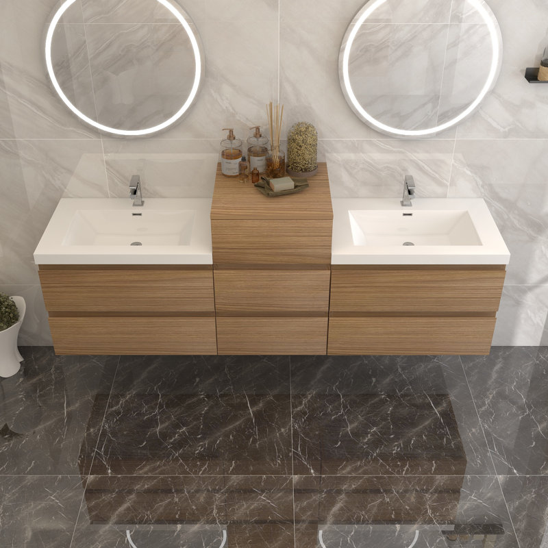 Moreno Bailey 90.5'' Double Bathroom Vanity with Acrylic Top, Rose Wood