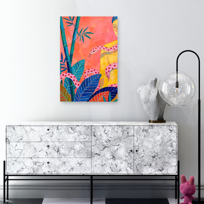 «Woman Pink Snake Jungle Bold Colorful Dreamy Bamboo Snake Forest Nature», reproduction d'art