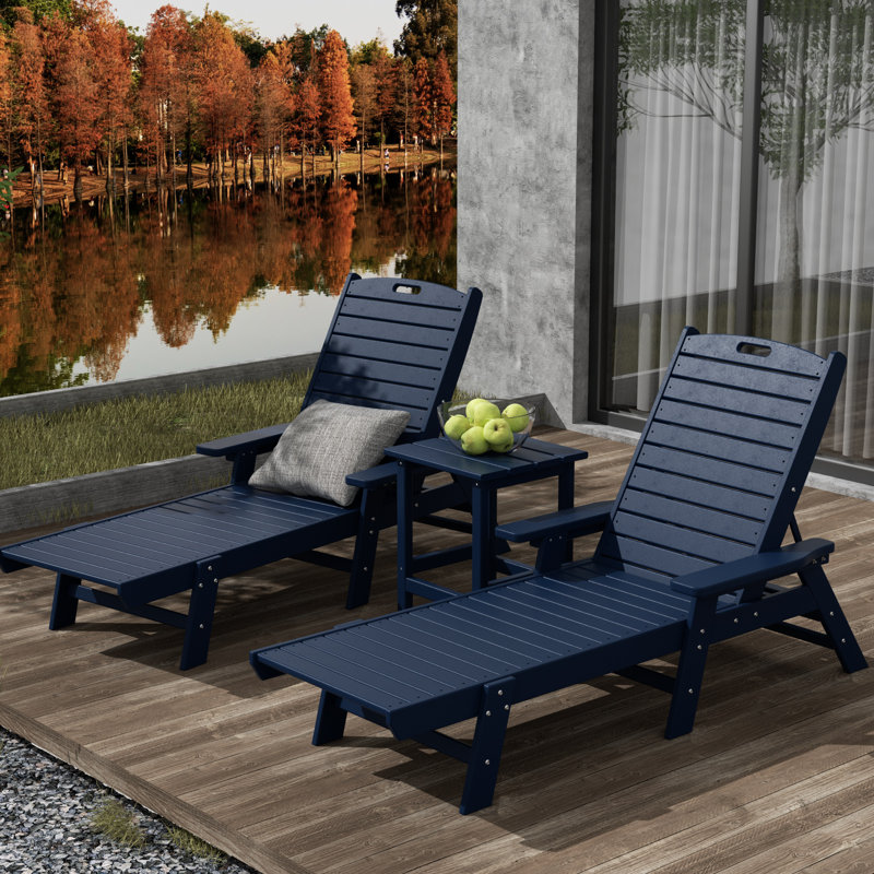 Ensemble de 3 chaises longues inclinables Laguna, Bleu marine