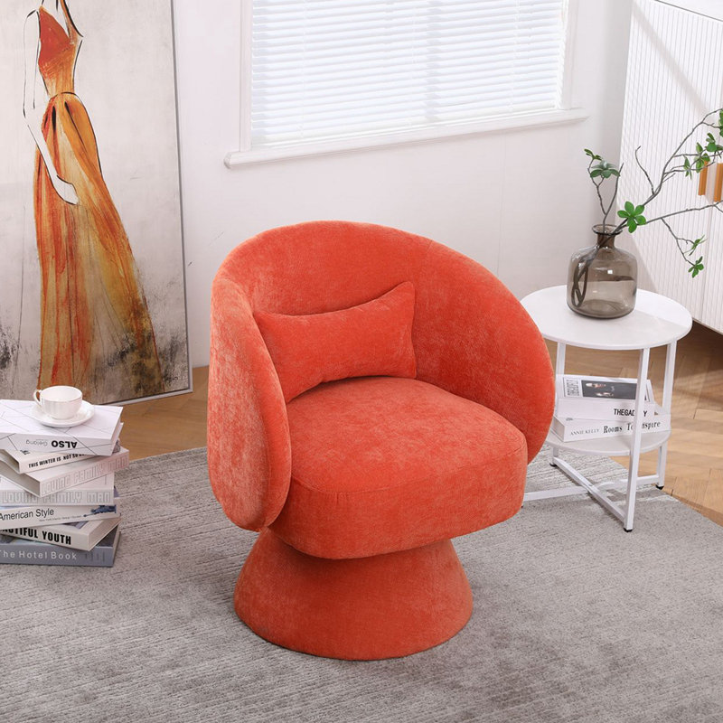 Huertes 26.40'' Wide Swivel Armchair, Orange Fabric