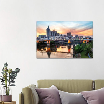 Skyline Of Nashville With Shelby Bridge by Susanne Kremer - Wrapped Canvas Print