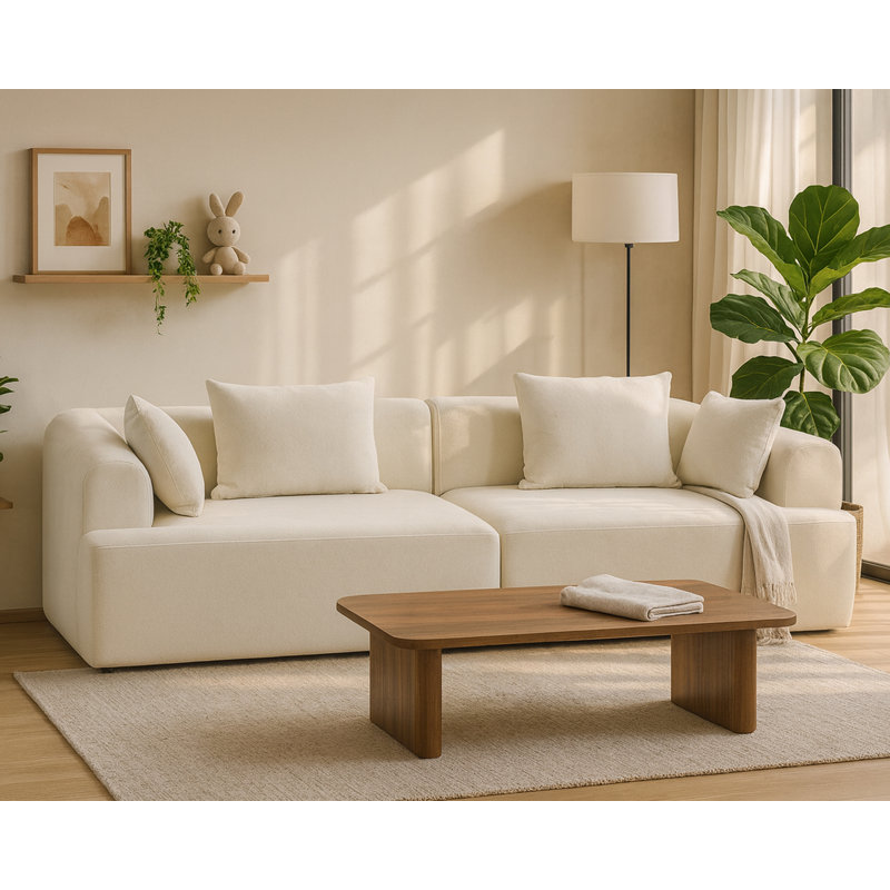 96" Oversize Modern Upholstered Modular Compressed Sofa, White