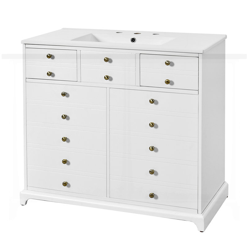 Ensemble de meuble-lavabo autoportant avec 2 tiroirs et portes à fermeture douce