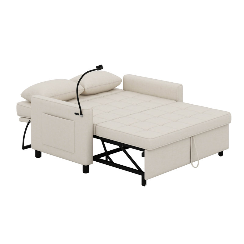 Canapé-lit convertible, canapé-lit, canapé-lit avec poches latérales, deux ports USB et un canapé-lit escamotable, Beige