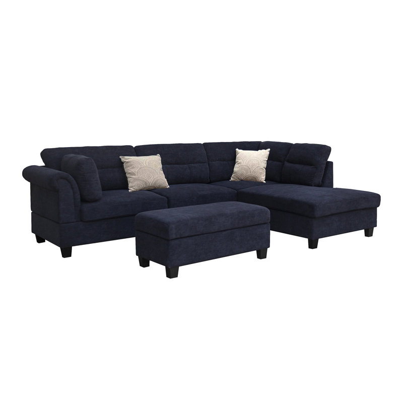 Canapé modulaire en tissu Diego de l 100 po - méridienne droite, repose-pieds avec rangement et 2 coussins décoratifs inclus Diego