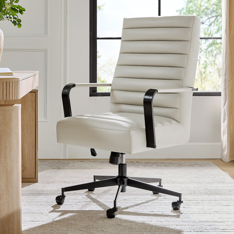 Chaise de bureau pivotante inclinable en similicuir Martha, Ivoire ivoire