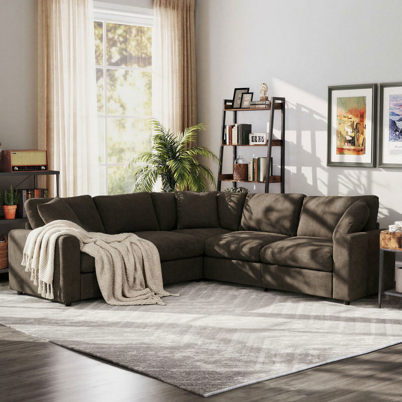 Canapé modulaire de 108 po avec 3 coussins décoratifs, Brun pâle