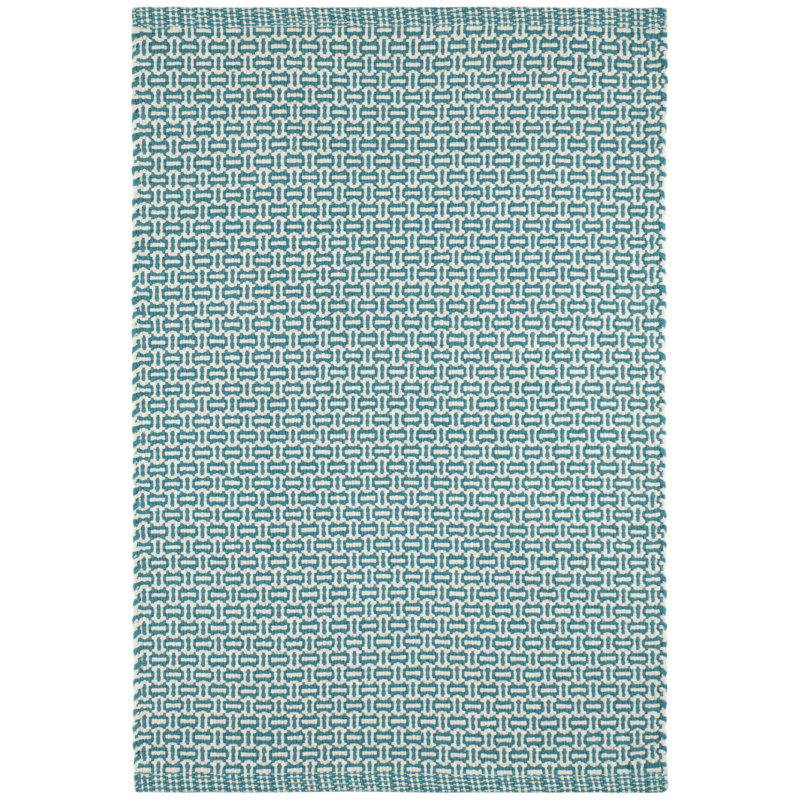 Miss Muffet Handwoven Cotton Rug, Teal/White, Rectangle 8' x 10'