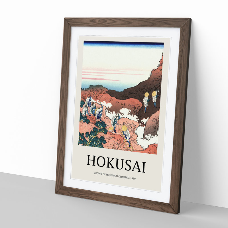 Climbing on Mt. Fuji by Katsushika Hokusai - Picture Frame Art Prints, Walnut, 36cm H x 27cm W x 2cm D