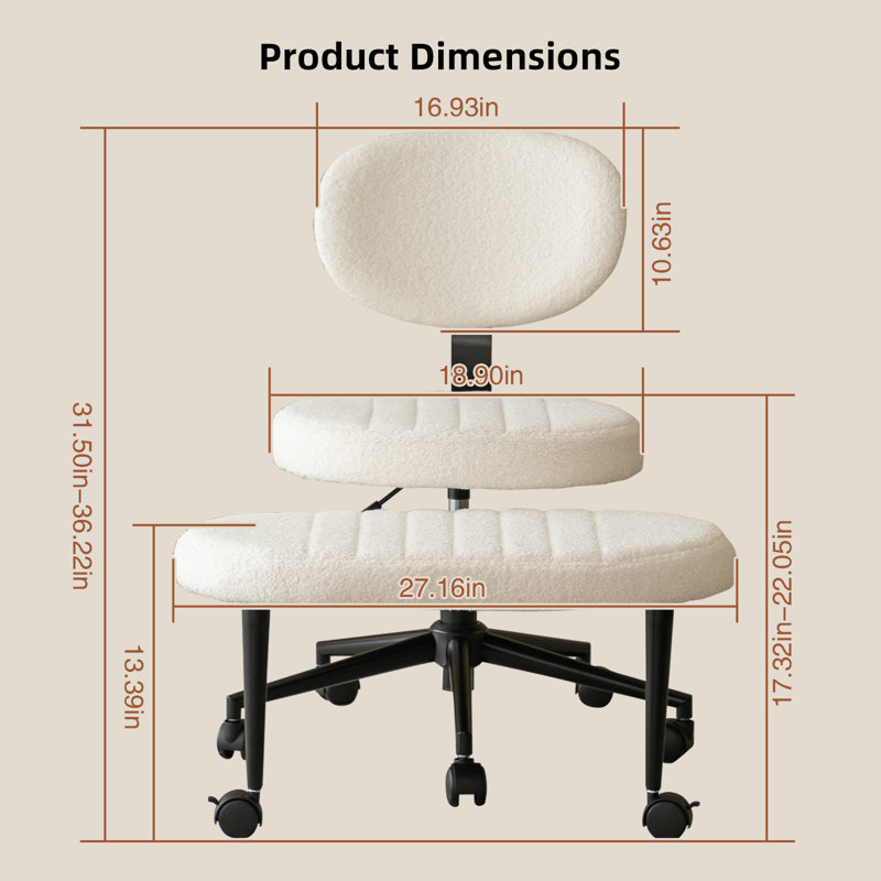 Fauteuil de bureau en velours sans accoudoirs, Blanc
