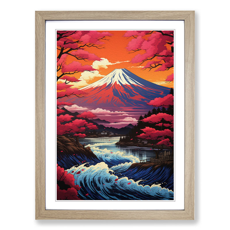 Mount Fuji Informel - Single Picture Frame Print on Wood, 34cm H x 25cm W x 2cm D, Oak