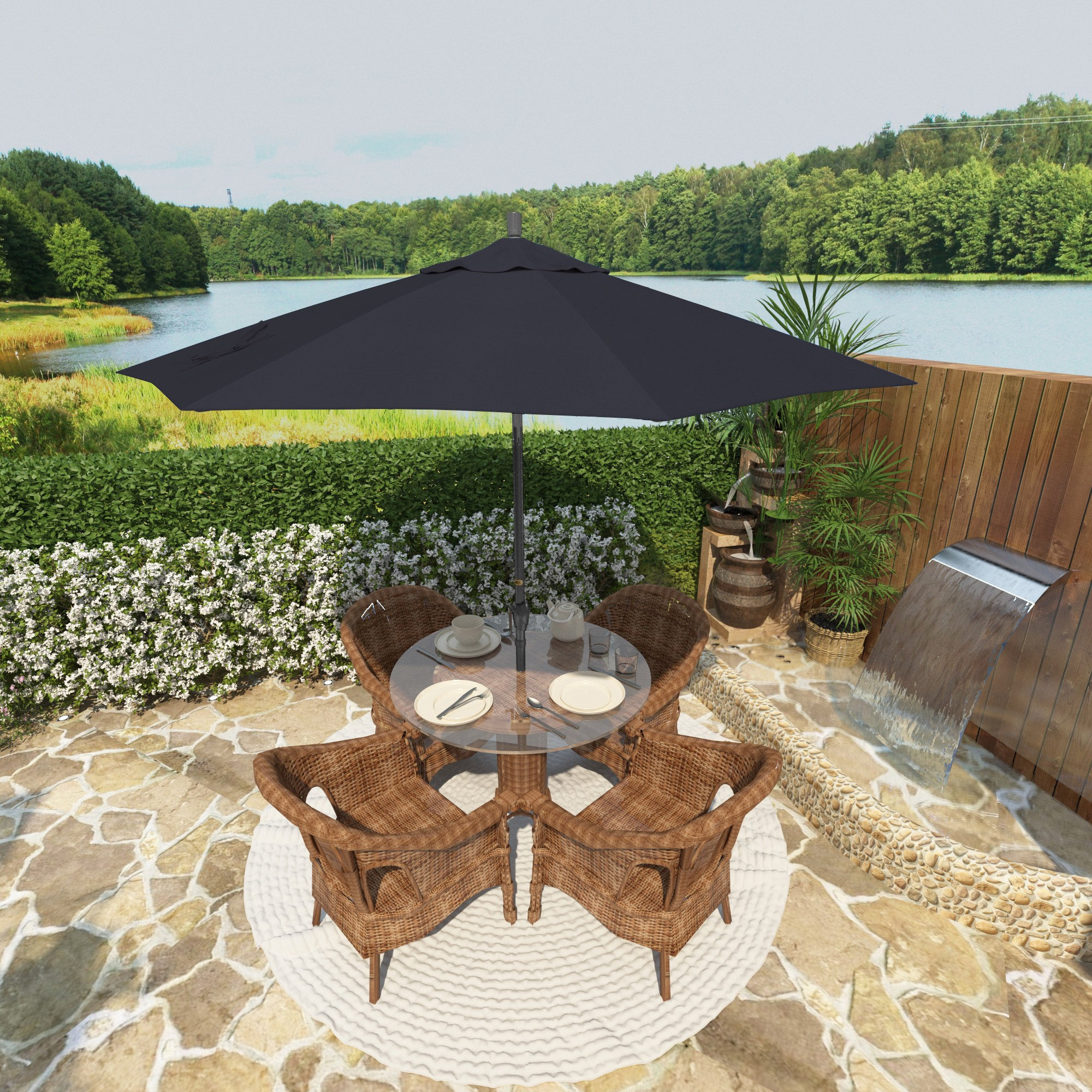 Lexia 90'' Sunbrella® Outdoor Umbrella, Canvas Navy Sunbrella® Canvas