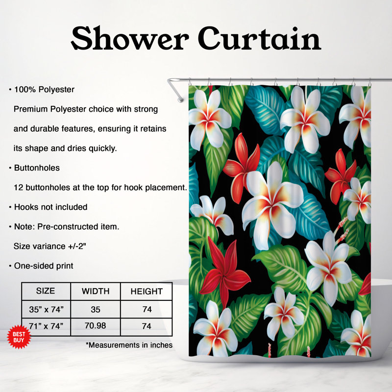 Rideau de douche standard 1 pièce Aloha Compilation, H 74 po x l 71 po