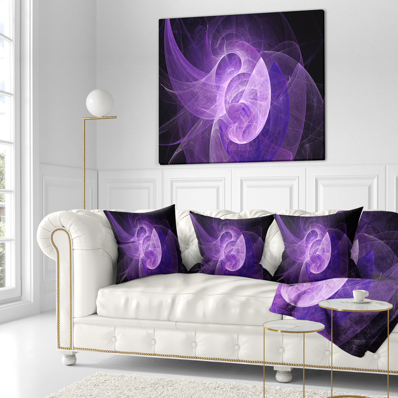 Conception psychédélique mauve mauve - coussin abstrait imprimé, 16 po x 16 po, Coussin décoratif