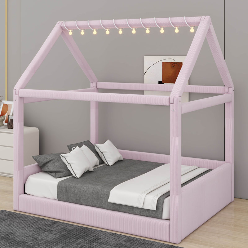 Lit de jour double rembourré avec bandes lumineuses DEL, Rose
