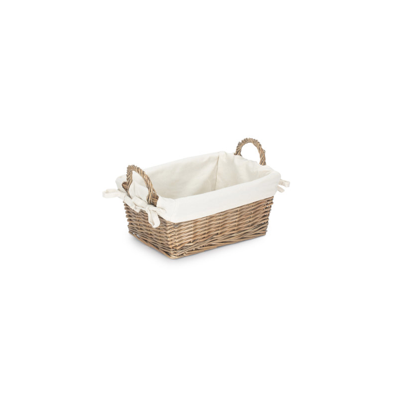 Wicker Lined Storage Basket with Handles, 22cm H x 24cm W x 34cm D