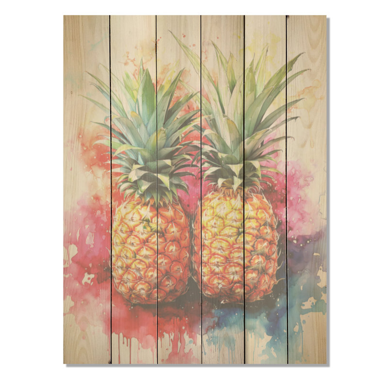 Ananas doré fusion - art en bois d'ananas sur bois de pin naturel, H 20 po x l 10 po