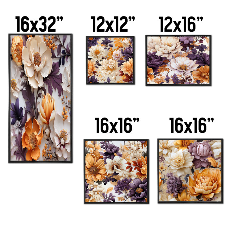 Janes - Ensemble de 5 décorations murales florales, Cadre flottant noir