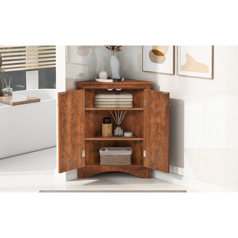 Armoire de rangement triangulaire pour salle de bain avec tablettes réglables, Brun