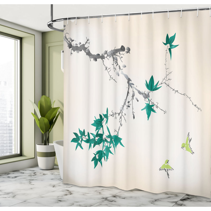 Ensemble de rideau de douche japonais + crochets, H 75 po x l 69 po, Écume de mer sombre