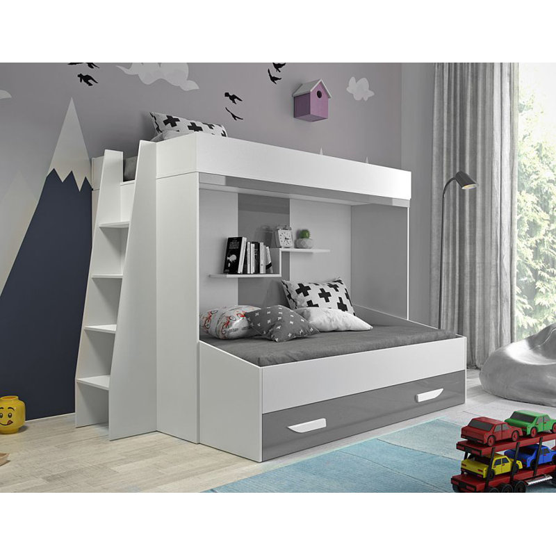 Bunk Bed with Storage Included, 95 x 200 cm, White/Grey